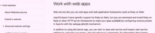 A snippet of the macOS Server documentation about web apps