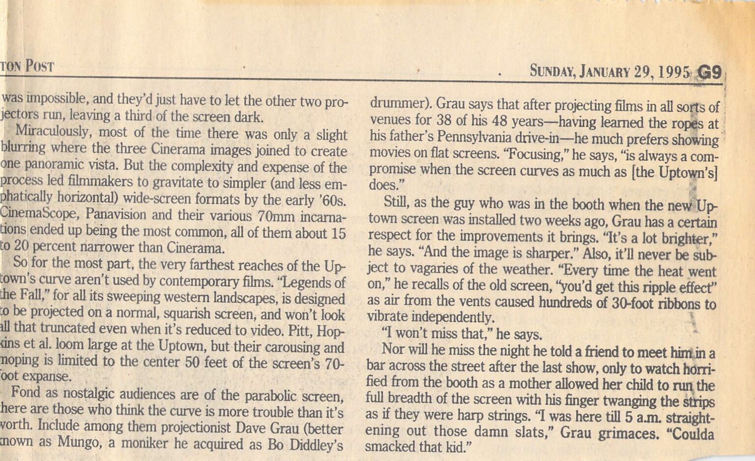 Scanned newspaper clipping, part 3 of 3: the final columns of the article, dated Sunday, January 29, 1995, page G9. The full text is transcribed below this image.
